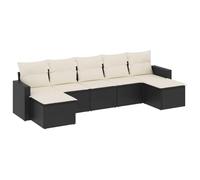 Eleganz Juego de 7 sofás de jardín de ratán sintético negro con cojín, acero recubierto de polvo, duradero y resistente a la intemperie, perfecto para patio y jardín