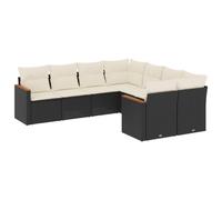 Eleganz Juego de 8 sofás de jardín de poliratán negro con cojines - Muebles de exterior duraderos para terraza y balcón - Cómodo juego de salón para amantes del jardín
