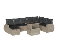 Eleganz Juego de 9 sofás de jardín de ratán de polietileno y acero con recubrimiento en polvo - Moderno juego de exterior con cojines en gris claro, perfecto para terraza y jardín