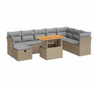Eleganz Juego de 9 sofás de jardín de ratán sintético con cojines en color beige - Muebles de exterior duraderos para patio y jardín - Resistente a la intemperie y cómodo