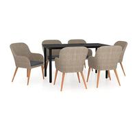 Eleganz Juego de comedor de jardín con cojín de color marrón, ratán de polietileno, acero y madera de acacia, duradero y resistente a la intemperie, perfecto para terrazas y jardines