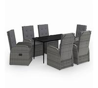 Eleganz Juego de comedor de jardín con cojín gris de ratán de polietileno, acero recubierto de polvo y cristal, perfecto para terraza y jardín, duradero y elegante