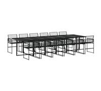 Eleganz Juego de comedor de jardín de 13 piezas, color negro, ratán sintético con marco de acero y placa de cristal, resistente a la intemperie y elegante para terraza o jardín