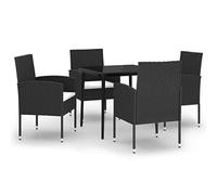 Eleganz Juego de comedor de jardín de 5 piezas, color negro, acero con recubrimiento en polvo y cristal, duradero y elegante para patio y jardín