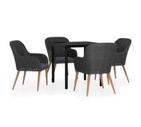 Eleganz Juego de comedor de jardín de 5 piezas, color negro con cojín, ratán de polietileno, acero recubierto de polvo y madera de acacia, duradero y elegante para terraza y jardín