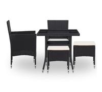 Eleganz Juego de comedor de jardín de 5 piezas, color negro, ratán sintético con placa de cristal templado y estructura de acero pulverizado, duradero y fácil de limpiar para terraza y jardín