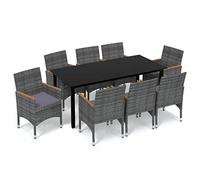 Eleganz Juego de comedor de jardín de 9 piezas con cojín de poliratán gris, aluminio duradero y cristal de seguridad, perfecto para terraza y jardín