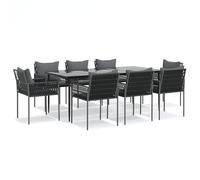 Eleganz Juego de comedor de jardín de 9 piezas con cojín de ratán de polietileno y acero con recubrimiento en polvo, duradero y resistente a la intemperie, perfecto para terraza y jardín