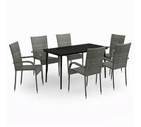 Eleganz Juego de comedor de jardín de ratán de polietileno y acero recubierto de polvo con placa de cristal, color gris y negro moderno para terraza y jardín, duradero y resistente a la intemperie