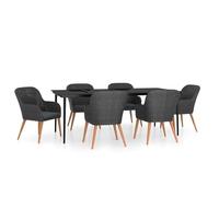Eleganz Juego de comedor de jardín de ratán de polietileno y madera de acacia, color negro, duradero y resistente a la intemperie para patio y jardín