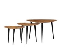 Eleganz Juego de mesa de café de 3 piezas de madera maciza de acacia y patas de acero, juego de salón duradero para instalaciones modernas, perfecto para apartamentos pequeños y familias