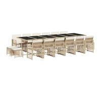 Eleganz Juego de mesa de jardín de 17 piezas, con ratán sintético y cojines en color beige, juego de comedor duradero para jardín, terraza o balcón, cómodo mueble de salón para verano y ocio