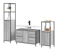 Eleganz Juego de muebles de baño, 3 piezas, gris y negro, moderno estante de baño de madera de ingeniería y acero, ahorra espacio y es duradero para baños pequeños