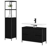 Eleganz Juego de muebles de baño de 2 piezas, aspecto de roble negro con cajones, elegante mueble de baño de madera de ingeniería y acero, ahorra espacio y es duradero