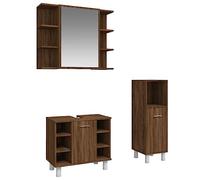 Eleganz Juego de muebles de baño de 3 piezas, aspecto de roble marrón, de madera y acrílico, moderno juego de muebles de baño para un ambiente elegante
