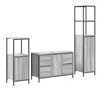 Eleganz Juego de muebles de baño de 3 piezas, color gris y negro, solución de almacenamiento con estante de madera de ingeniería y acero, diseño moderno para más orden