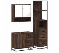 Eleganz Juego de muebles de baño de 3 piezas, color marrón con aspecto de roble de madera y metal, elegante y ahorra espacio para baños pequeños