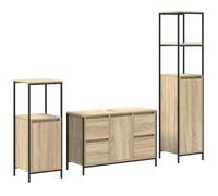 Eleganz Juego de muebles de baño de 3 piezas, roble Sonoma y negro, elegante juego de estanterías de madera de ingeniería y acero para un diseño moderno de baño, ahorra espacio y es duradero
