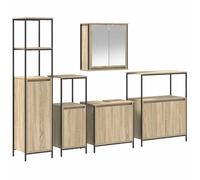 Eleganz Juego de muebles de baño de 5 piezas con estante en roble Sonoma y negro - Madera - Elegante conjunto de baño con espacio de almacenamiento - Diseño moderno para baños pequeños y grandes