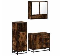 Eleganz Juego de muebles de baño de madera de roble ahumado, 3 piezas, moderno juego de baño con metal y cristal para un ambiente elegante