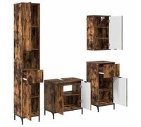 Eleganz Juego de muebles de baño de madera de roble ahumado y metal, moderno juego de 3 piezas para bañera y lavabo, ahorro de espacio y duradero, ideal para baños pequeños