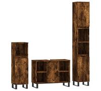 Eleganz Juego de muebles de baño de roble ahumado y madera de 3 piezas, moderno juego de muebles de baño con herrajes de hierro, elegante y ahorra espacio para baños pequeños
