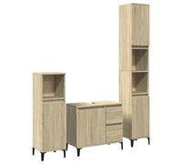 Eleganz Juego de muebles de baño de roble Sonoma de 3 piezas de madera y metal, moderno juego de muebles de baño para un ambiente elegante, ahorra espacio y es duradero