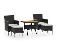 Eleganz Juego de muebles de jardín de 5 piezas de ratán sintético y madera maciza de acacia negra - Juego de muebles de exterior duradero para patio y jardín - Acero con recubrimiento de polvo y 100%