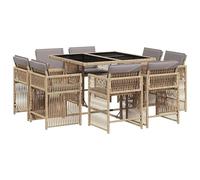 Eleganz Juego de muebles de jardín de 9 piezas con cojines de ratán de polietileno, acero con recubrimiento en polvo y cristal templado, duradero y elegante juego de muebles de jardín para terrazas y