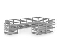 Eleganz Juego de muebles de jardín de madera maciza de pino, 10 piezas, color gris, duradero, para patio y jardín, perfecto para noches relajadas de verano