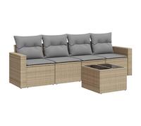 Eleganz Juego de muebles de jardín de ratán con cojines de 5 piezas, color beige, para terraza y balcón, resistente a la intemperie y cómodo, perfecto para jardín, piscina o casa de verano