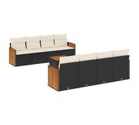 Eleganz Juego de sofá de jardín de 9 piezas, color negro, ratán sintético con cojín, acero recubierto de polvo, duradero y resistente a la intemperie, perfecto para patio y jardín