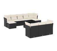 Eleganz Juego de sofás de jardín de 11 piezas, color negro, ratán sintético con cojín, acero con recubrimiento en polvo, duradero y resistente a la intemperie, perfecto para patio y jardín