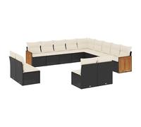 Eleganz Juego de sofás de jardín de 13 piezas, color negro, ratán sintético con cojín, acero recubierto de polvo, duradero y resistente a la intemperie, perfecto para patio y jardín