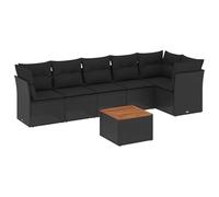 Eleganz Juego de sofás de jardín de 7 piezas, color negro, ratán sintético con cojín, acero recubierto de polvo, para patio y jardín, duradero y resistente a la intemperie