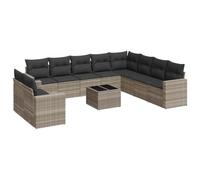 Eleganz Juego de sofás de jardín de ratán de polietileno y acero con recubrimiento en polvo, color gris claro, 11 piezas, muebles de exterior duraderos para patio y jardín, incluye cojines, perfecto