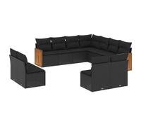 Eleganz Juego de sofás de jardín de ratán sintético con cojines de 11 piezas, color negro, acero con recubrimiento de polvo para mayor durabilidad y resistencia a la intemperie, perfecto para patio y