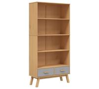 Eleganz Librería Olden 4 compartimentos de madera maciza de pino con superficie de cera, gris y marrón, sistema de estanterías estable para salón y oficina