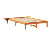 Eleganz Marco de cama con mesitas de noche, color marrón cera, moderno juego de dormitorio de madera maciza para un elegante oasis de descanso
