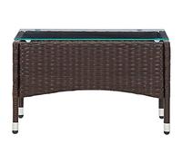 Eleganz Mesa de café marrón 60 x 40 x 36 cm de ratán sintético con tapa de cristal, moderna mesa de jardín para terraza y balcón, duradera y fácil de limpiar