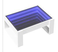 Eleganz Mesa de centro moderna con diseño infinito, color blanco, 70 x 53 x 30 cm, madera y cristal para salón, iluminación para un ambiente acogedor