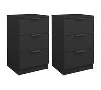 Eleganz Mesillas de noche 2 unidades, color negro, 40 x 36 x 65 cm, de material de madera, juego de postre que ahorra espacio para dormitorio, duradero y estable