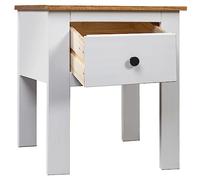 Eleganz Mesita de noche blanca de madera maciza de pino, 46 x 40 x 57 cm, estable y duradera para dormitorios y habitaciones de invitados, mesita de noche de madera natural con espacio de