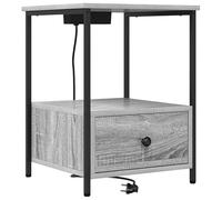 Eleganz Mesita de noche con estación de carga, color gris, moderna mesa auxiliar de madera para dormitorio, espacio de almacenamiento y práctica estación de carga USB, elegante y ahorra espacio