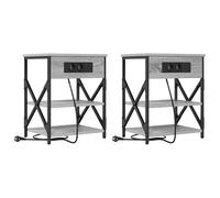 Eleganz Mesita de noche con estación de carga, juego de 2 unidades, color gris, mesa auxiliar moderna de madera, cómoda para dormitorio con puerto de carga USB, ahorra espacio y es duradera