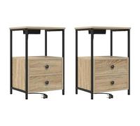 Eleganz Mesita de noche con estación de carga, roble Sonoma, madera de madera, moderna mesa auxiliar con puerto USB para dormitorio, ahorra espacio y es duradera