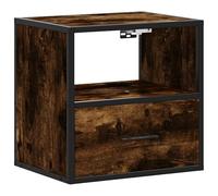 Eleganz Mesita de noche de roble ahumado y metal, moderna mesita de noche de pared de 40 x 31 x 39,5 cm, ahorra espacio y es estable para espacios pequeños, diseño de madera y metal