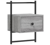 Eleganz Mesita de noche gris de madera y metal - Mesita de noche moderna de pared 35 x 30 x 51 cm para espacios pequeños, ahorra espacio y es duradera