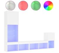 Eleganz Mueble de salón con iluminación en color blanco de madera y cristal - Diseño moderno para salón, iluminación práctica y ahorro de espacio