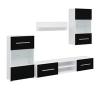 Eleganz Mueble de salón con iluminación LED de 5 piezas, color negro mate, mueble de TV moderno para sala de estar, ahorro de espacio y estilo